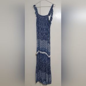 Auguste the label blue/white print maxi dress low back flutter sleeves size 6